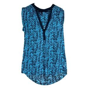 Maurices Womens Blouse Aqua Black Geometric Zig Zag Tank Sheer Medium